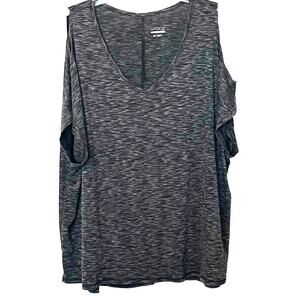 BCG PLUS COLD SHOULDER CAP SLEEVE SCOOP NECK BLOUSE, WOMENS, 3X, HEATHER GREY